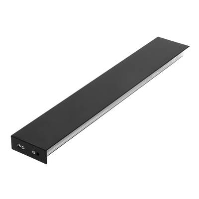 Luminaire LED rectangulaire noir avec deux fixations à vis à une extrémité, économe en énergie et parfait pour des solutions d'éclairage intérieur et extérieur modernes.