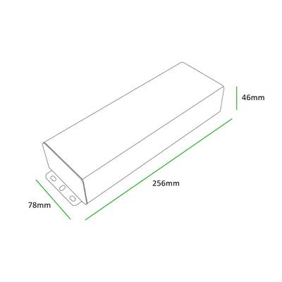 Schéma d'une boîte rectangulaire mesurant 257 mm de long, 71 mm de large et 48 mm de haut, idéale pour les solutions de stockage d'éclairage LED.