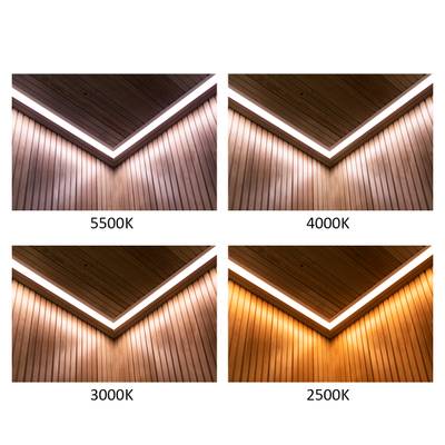 - .FI : Eclairage LED dans un plafond en bois avec différentes températures de couleur : 5500K, 4000K, 3000K, 2500K - .SE : LED-belysning i trätak med olika färgtemperaturer : 5500K, 4000K, LED avec des températures de plafond de 5500K, 4000K, 3000K et 2500K - .DE : LED-Beleuchtung in Holzdecke mit Farbtemperaturen von 5500K, 4000K, 3000K ja 2500K