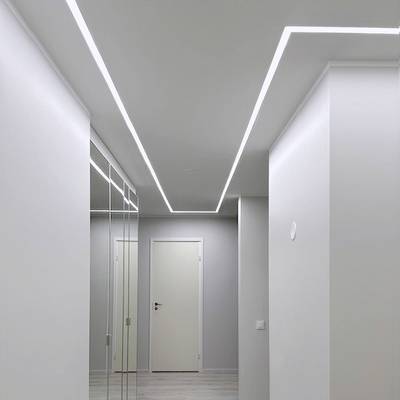 Profilé aluminium double face, encastrable, pour bande LED 2000x28x14mm, aluminium brossé