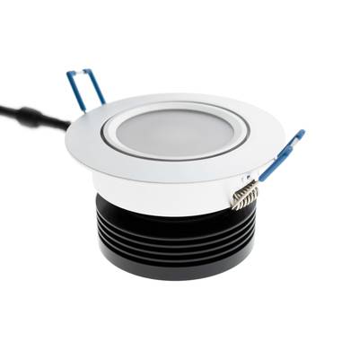 Downlight LED circulaire avec câblage et pilote LED vert sur fond blanc pour des solutions d'éclairage efficaces sur le plan énergétique.