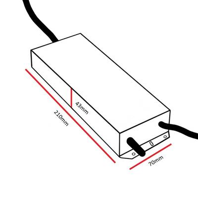 Diagramme d'un objet rectangulaire de 210 mm x 43 mm x 70 mm, idéal pour visualiser les dimensions et les espaces d'installation de l'éclairage LED.