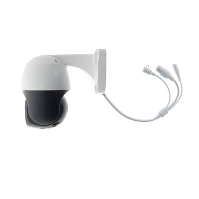 Caméra dôme murale élégante avec câbles attachés en blanc et noir, idéale pour renforcer la sécurité de votre magasin d'éclairage LED.