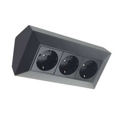 Triple Corner Socket, Grounded, Black