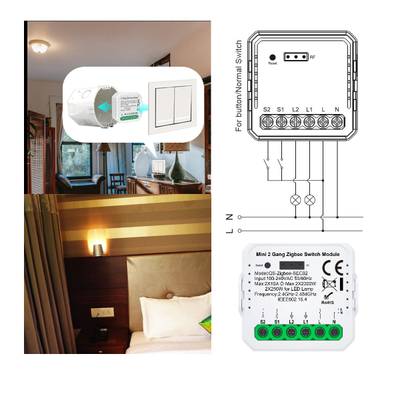 Photo de câbles de modules d'interrupteurs intelligents dans une chambre d'hôtel moderne. Elle met en valeur l'éclairage LED ambiant et les interrupteurs pour faciliter l'utilisation.