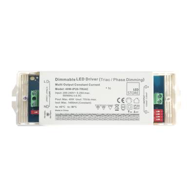 Image d'un contrôleur LED dimmable rectangulaire avec divers composants électroniques et des spécifications imprimées dans un boîtier blanc élégant.
