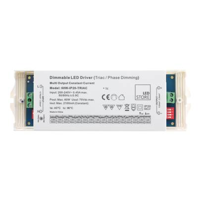 Contrôleur LED blanc à gradation de "LED Store" avec informations de tension et connecteurs aux deux extrémités, idéal pour des solutions d'éclairage efficaces.