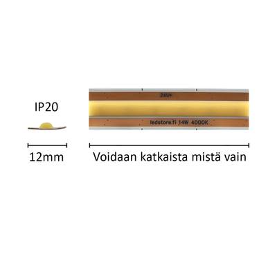 1cm LED COB STRIP 14,4W/m (72W/5m) 24V, 3000K, cut anywhere, IP20, CRI94