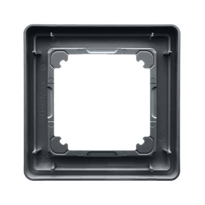 Luminaire LED gris carré avec cadre, coins intérieurs arrondis et trous de fixation sur fond blanc