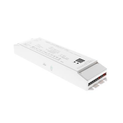 Contrôleur LED blanc rectangulaire avec ports multiples et spécifications imprimées, idéal pour les installations d'éclairage LED efficaces.