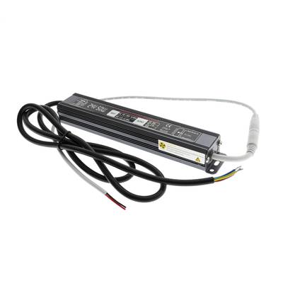 Contrôleur d'éclairage LED rectangulaire noir avec fils, étiquettes multiples sur le dessus, isolé avec une base blanche pour une gestion efficace de l'énergie et de l'installation.