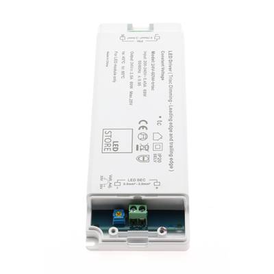 Contrôleur de LED dans un boîtier blanc avec des informations d'entrée/sortie et des connecteurs visibles pour des solutions d'éclairage efficaces.