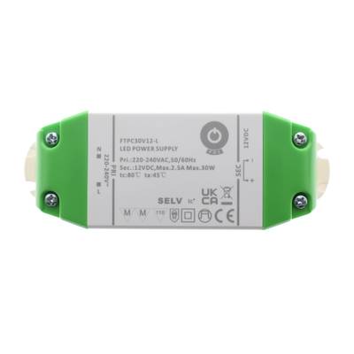Contrôleur LED rectangulaire pour l'éclairage, embouts verts, informations sur le couvercle, adapté aux lampes LED.