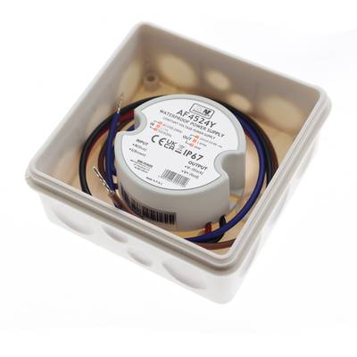Contrôleur de LED, design rond, vit kapsling med märkning, connecté à des LED rouges, bleues et brunes