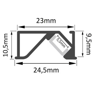 Dimensions de la lampe LED : 24,5 mm, 23 mm, 10,5 mm, 9,5 mm, 5,5 mm ; les flèches indiquent l'emplacement des mesures