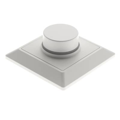 Variateur d'intensité lumineuse à LED blanches avec gros bouton rotatif pour le contrôle de l'éclairage intérieur. Fond plat.