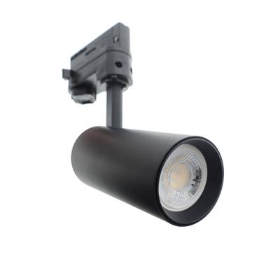 Spot sur rail TA-DA noir sans ampoule, douille GU10 visible à l'intérieur du luminaire.
