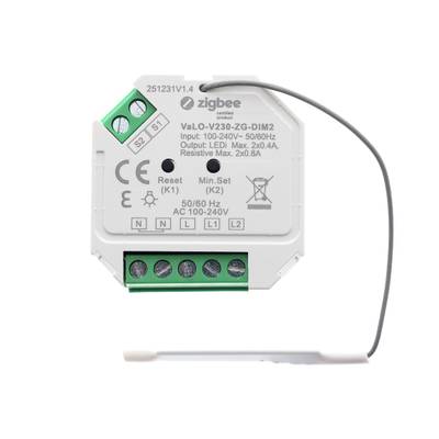VaLO V230-ZG-DIM2 Variateur LED Zigbee, terminaux et antenne pour des solutions intelligentes de contrôle de l'éclairage.