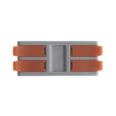 Connecteur d'éclairage à LED gris, rectangulaire avec quatre leviers orange, vue de dessus sur fond blanc.