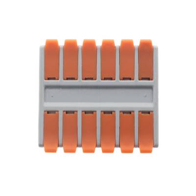 Bloc de connecteurs électriques avec dix leviers orange, vus d'en haut, utilisés dans les installations d'éclairage LED.