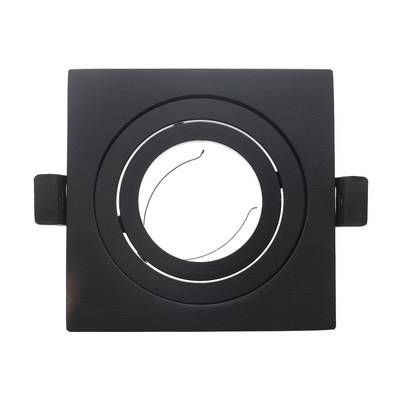 Plafonnier LED encastré noir de forme carrée, ouverture ronde, sur fond blanc.