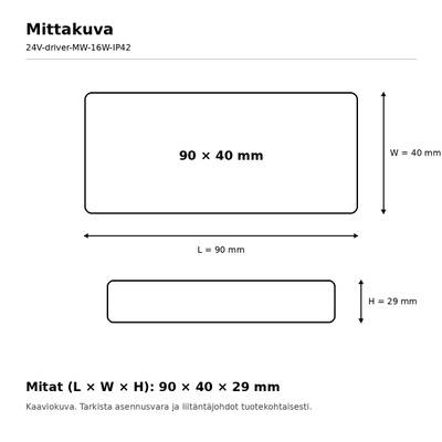 Transformateur LED, 24 V, 16 W, Mean Well, IP42