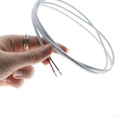 Gros plan d'une main tenant un fil LED blanc à l'extrémité dénudée, parfait pour les installations d'éclairage personnalisées et les solutions écoénergétiques.