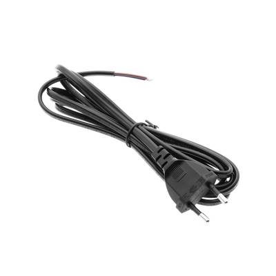 Cordon d'alimentation noir avec fiche à deux broches et fils ouverts, soigneusement torsadés ; idéal pour les installations d'éclairage LED.