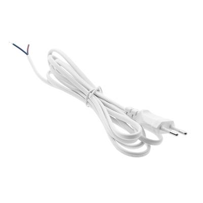 Câble blanc torsadé avec fiche européenne et fil ouvert, idéal pour les installations d'éclairage LED. Accessoire électrique de haute qualité.