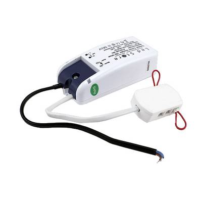 Interrupteur blanc intelligent et unité de contrôle avec fils noir, rouge et blanc pour installation LED.