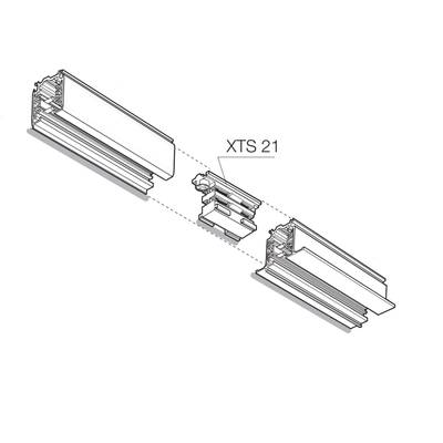 Texte alternatif : Vue éclatée en 3D des luminaires XTS 21 LED avec deux composants rectangulaires et un connecteur central pour des solutions d'éclairage supérieures.