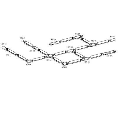Schéma d'un système d'éclairage LED modulaire montrant les segments XTS 12, XTS 11, XTS 23, XTS 35 et XTS 41 dans une disposition complexe interconnectée.