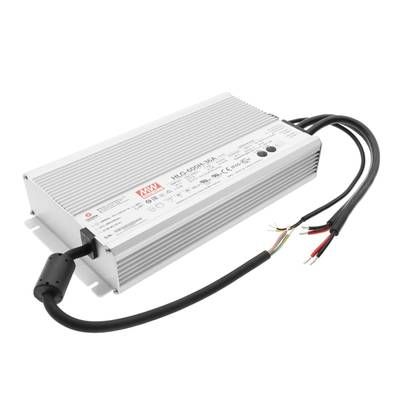 Bloc d'alimentation LED rectangulaire de couleur argentée avec un design nervuré, un marqueur et des fils multicolores partant d'une extrémité pour des solutions d'éclairage.