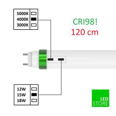 Tube LED T8 3 en 1, 12W/15W/18W, 120cm, 3000K/3800K/5000K, CRI 97