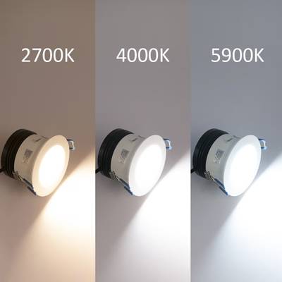 Trois lampes LED encastrées offrant des températures de couleur chaudes de 2700K, neutres de 4000K et froides de 5300K - parfaites pour toutes les ambiances.