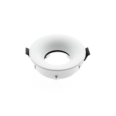 Plafonnier LED encastré rond blanc avec ouverture centrale et clips métalliques sur le côté, offrant un éclairage efficace pour les intérieurs modernes.