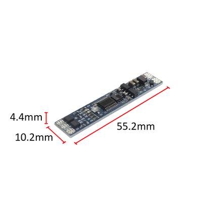 Dessin d'un circuit électronique, dimensions 55 mm x 10 mm x 3 mm, détaillé avec des composants - idéal pour les applications d'éclairage LED.