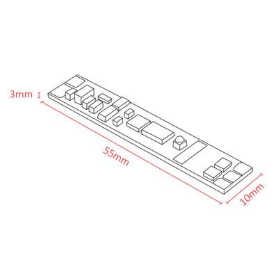 Dessin d'un circuit électronique, dimensions 55 mm x 10 mm x 3 mm, détaillé avec des composants - idéal pour les applications d'éclairage LED.