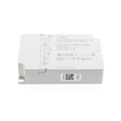 Contrôleur LED avec boîtier blanc, spécifications détaillées, code QR et logo de marque pour des solutions d'éclairage LED efficaces.