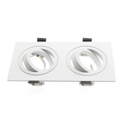 Plafonnier LED rectangulaire blanc avec deux positions d'ampoule et des clips à ressort pour une installation facile.
