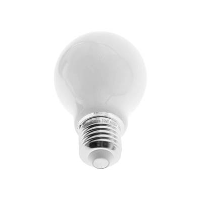 Vue latérale d'une lampe LED blanche avec un culot spiralé standard sur un fond blanc uni, parfaite pour les solutions d'éclairage à faible consommation d'énergie.