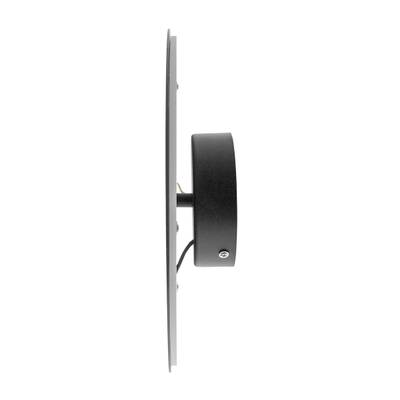 Vue latérale d'un luminaire LED mural noir moderne avec une base ronde et un boîtier cylindrique élégant. Un éclairage économe en énergie pour des intérieurs élégants.