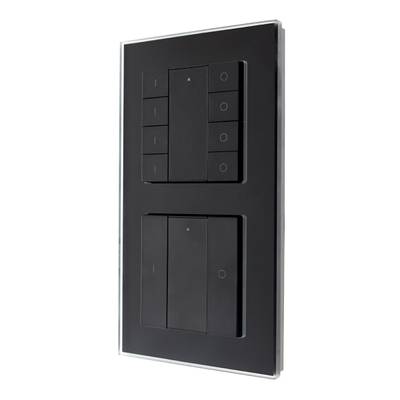 Interrupteur LED noir moderne, plusieurs boutons, montage mural, design contemporain