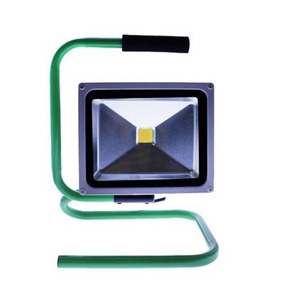 Lampe d'appoint LED portable avec base verte, poignée noire, forme rectangulaire et intérieur réfléchissant pour un éclairage optimal.