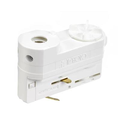 Texte alternatif : "Support de LED en plastique blanc avec une ouverture cylindrique, montrant un composant métallique interne pour la fixation de l'ampoule.