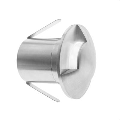 Bouchon tubulaire en acier inoxydable avec poignée ronde en haut et sur le côté, partie luminaire. Idéale pour les installations LED, isolée avec une base blanche.