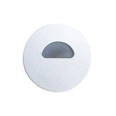Texte alternatif : "Luminaire LED rond argenté avec fenêtre semi-circulaire pour des solutions d'éclairage modernes.