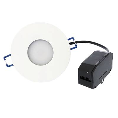 Downlight LED rond encastré, cadre blanc, boîtier électrique noir, clips de montage bleus