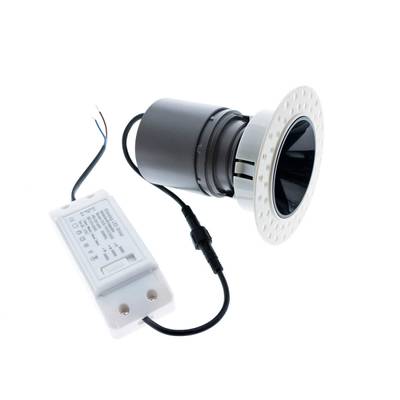 Spot encastré à LED avec garniture intérieure noire, anneau extérieur blanc, alimentation intégrée et câble visible pour des solutions d'éclairage efficaces.