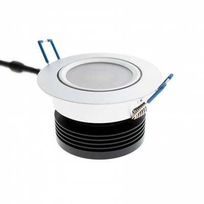 Spot encastré à LED blanc, économe en énergie, avec clips à ressort bleus, support et dissipateur thermique noir pour des solutions d'éclairage modernes.